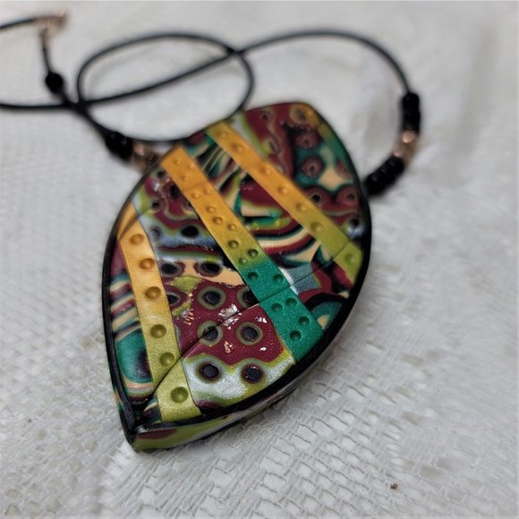 Modern Clay Colorful Necklace w/ Black Cord - Picture 2 of 9